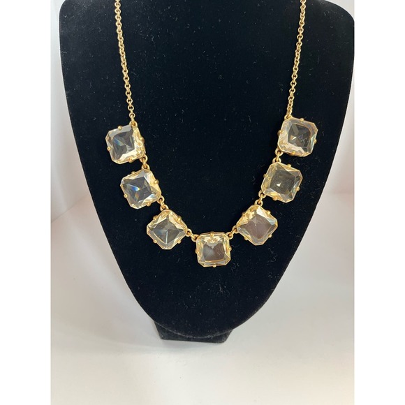 J.Crew Gold tone Statement Necklace Clear Faceted Candy Square 17"-20" EUC - Picture 4 of 7